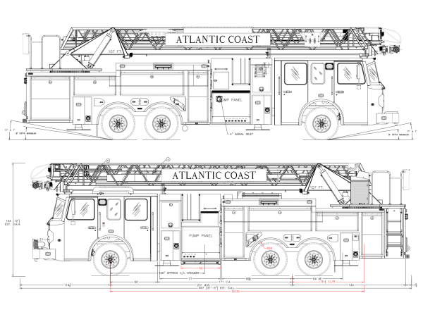 107' Rear Mount Ladder Drawing